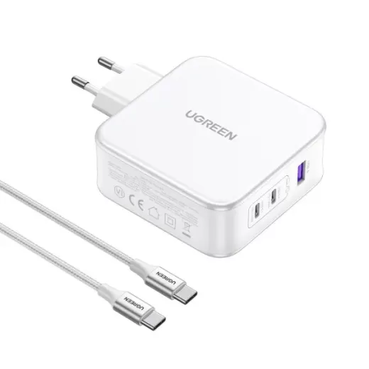 Быстрая зарядка Ugreen CD289 USB-A | 2xUSB-C 140W Fast Charger White with USB-C to USB-C Cable