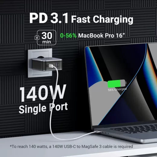 Швидка зарядка Ugreen CD289 Nexode 140W USB C GaN Charger-3 Ports Wall Charger