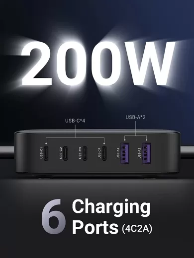Зарядка Ugreen Nexode 200W USB C GaN Charger-6 Ports Desktop Charger