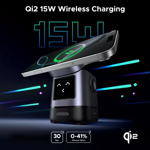 Беспроводная зарядка Ugreen Uno 2 в 1 Magnetic Wireless Charger 15W