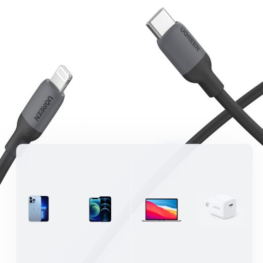 Кабель UGREEN US387 USB-C to Lightning Silicone Cable 1m Black (20304)