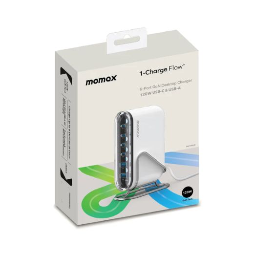 Быстрая зарядка Momax 1-Charge Flow+ 6-Port 120W GaN Desktop Charger USB-C & USB-A (UM55)