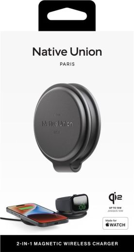 Беспроводная зарядка Native Union Voyage 2 в 1 Qi2 Wireless Charger Black (VOY-2IN1-WL-BLK)
