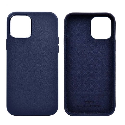 Кожаный чехол WIWU Calfskin Series Blue для iPhone 13 Pro Max 