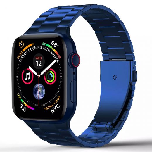 Металлический ремешок WiWU Ultra-Thin Steel Belt Three Beads Band Blue для Apple Watch 41mm | 40mm | 38mm