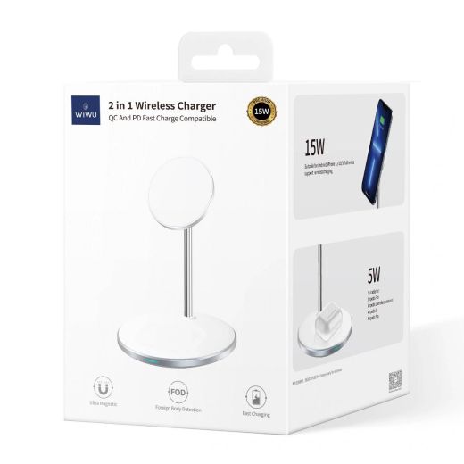 Беспроводная зарядка WIWU [Wi-W019] Wireless Charger Station 2 в 1 Series White