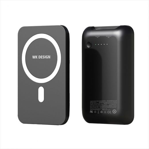 Повербанк (Внешний аккумулятор) с беспроводной зарядкой WK Design Magnet 5000mAh Wireless Power Bank (WP-215) Black