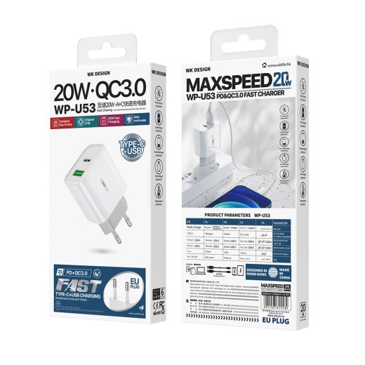 Мережевий зарядний пристрій WK Design Maxspeed QC 3.0 + PD 20W Charger White (WP-U53-WH)