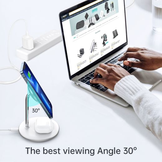 Беспроводная зарядка Choetech Magnetic 2 в 1 magnetic Wireless Charging Stand White (T581-F) для iPhone и AirPods