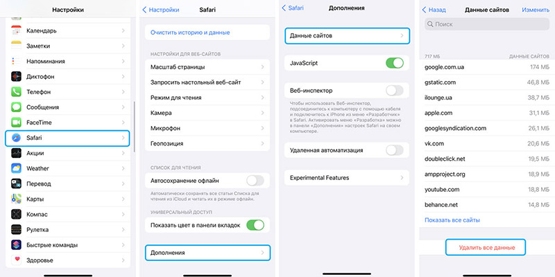Как очитить кэш в iPhone